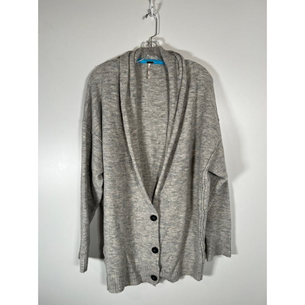 Free People Gray Oversized Cardigan Shawl Collar Wool Blend Knit Sweater Medium